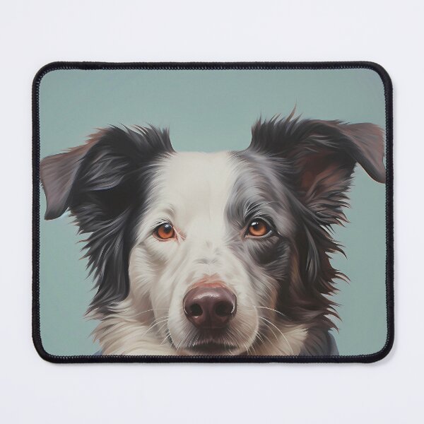 Item preview, Animals Wearing Clothes 5, Emmett works at the local gas station, reliable face, feels like home, kind soul, remembers newspapers. Border collie dog in a blue hoodie. designed and sold by FoxRobinRabbit.
