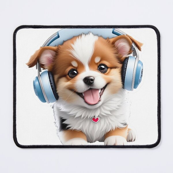 Item preview, Puppy Dog Happy Dog Lover Blue Headphone Gift Classic T-Shirt and Sticker designed and sold by B2-Soul-of-Art.