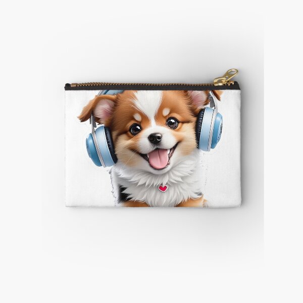 Item preview, Puppy Dog Happy Dog Lover Blue Headphone  Gift Classic T-Shirt and Sticker designed and sold by B2-Soul-of-Art.