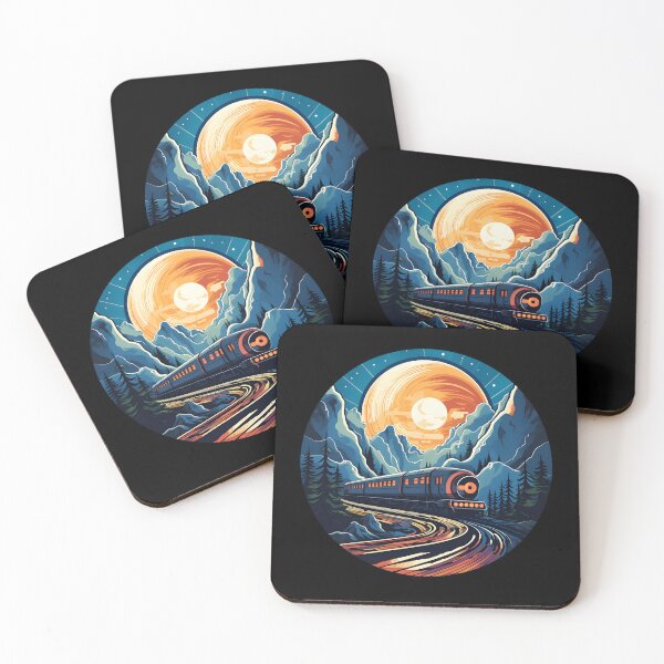 Item preview, Rocky Mountaineer Train: Mountain Expedition Under Moonlight | Vibrant Illustrations designed and sold by BNCH44.