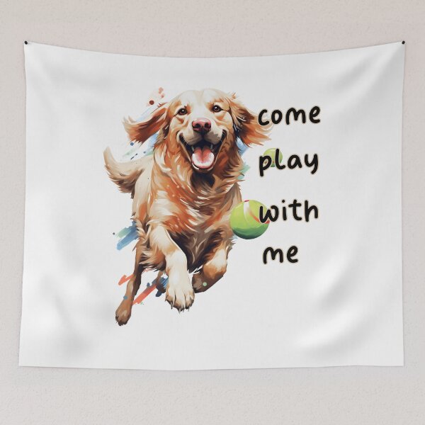 Item preview, Golden Retriever puppy playing tennis, come play with me, funny dog. designed and sold by im9creative.
