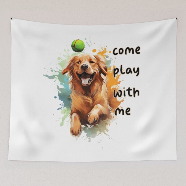 Item preview, Golden Retriever puppy playing tennis, come play with me, funny dog. designed and sold by im9creative.