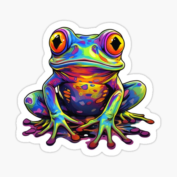 Artikel-Vorschau von Psychedelischer Froschaufkleber, Giftfrosch, Kambo-Frosch, giftiger Frosch 06, designt und verkauft von SculpterioShop.