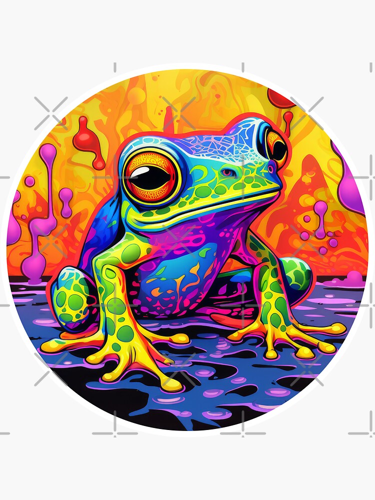 Sticker for Sale mit Psychedelischer Froschaufkleber, Giftfrosch, Kambo- Frosch, giftiger Frosch 07 von SculpterioShop
