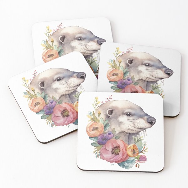 Item preview, Portrait of a smiling realistic otter in watercolour colours. Portrait of a cute otter with a wreath designed and sold by Anastasiia Yurevych.