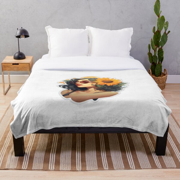 Item preview, Hermosa mujer de cabello negro con girasol designed and sold by SmileshareShop.