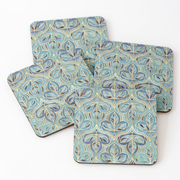 Item preview, Gilded Cobalt, Teal and Indigo Summer Leaf Tiles designed and sold by micklyn.