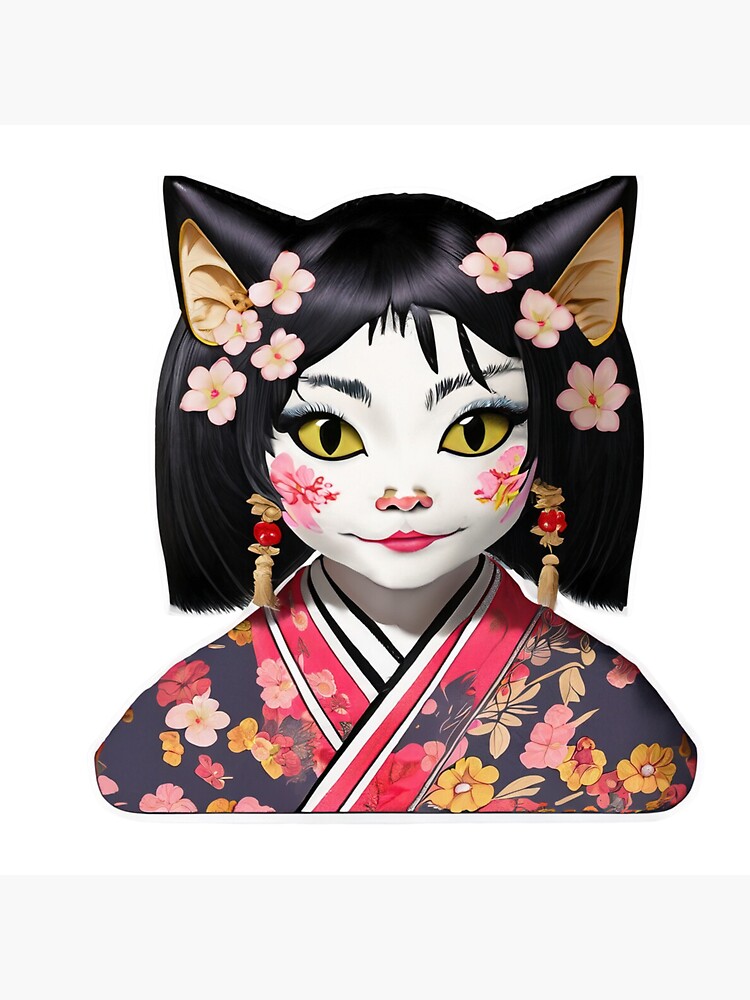 Thumbnail 3 of 3, Sticker, Geisha-inspired cat girl sticker designed and sold by cokemann.