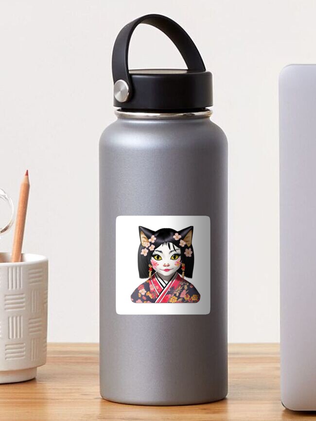 Thumbnail 1 of 3, Sticker, Geisha-inspired cat girl sticker designed and sold by cokemann.