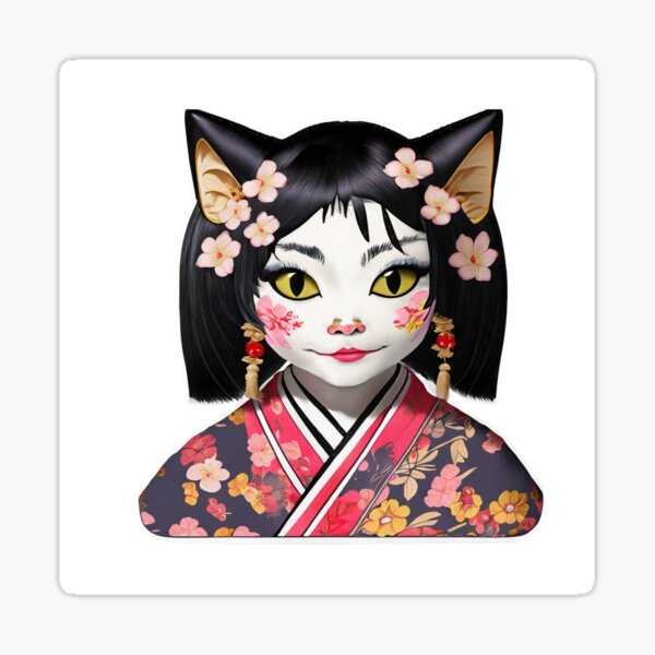 Geisha-inspired cat girl sticker Sticker