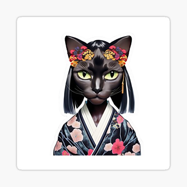 Geisha-inspired cat girl sticker Sticker