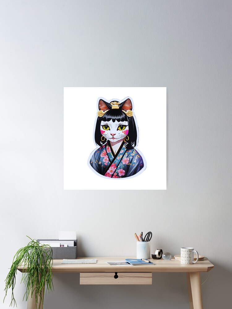 Thumbnail 1 of 3, Poster, Geisha-inspired cat girl sticker designed and sold by Tonny Frøyen.