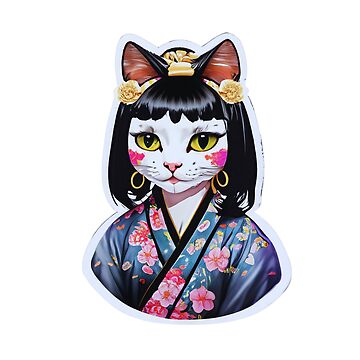 Artwork thumbnail, Geisha-inspired cat girl sticker by cokemann