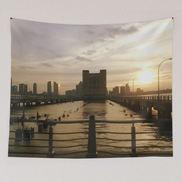 Item preview, New York 0.2 - urban pop art photo of the Hudson River: a monochrome depiction of New York City  designed and sold by Oh Halo Berry.