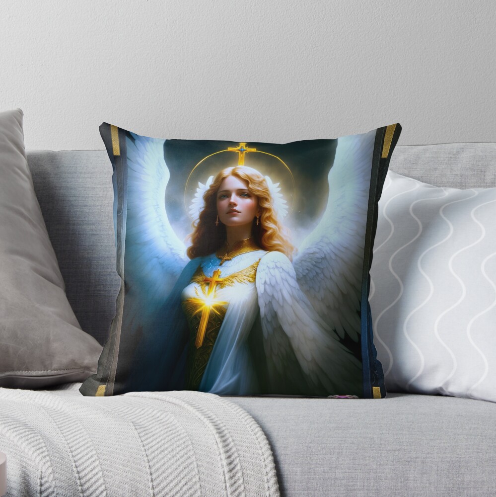 The Majestic Glory Of The Angel Of Eternal Light AI Concept Art by Xzendor7 - An Inspirational Portrait 3 The Majestic Glory Of The Angel Of Eternal Light Religious AI Concept Art by Xzendor7 Decorative Throw Pillow