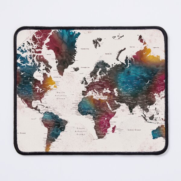 Item preview, Yaira colorful watercolor detailed world map designed and sold by blursbyai.