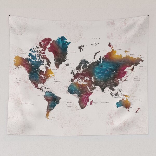Item preview, Yaira colorful watercolor detailed world map designed and sold by blursbyai.