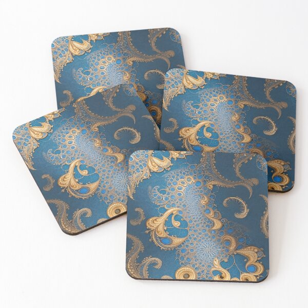 Item preview, Fluid blue and golden fractal pattern designed and sold by GracefulGems.