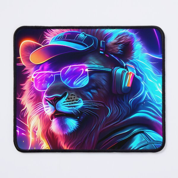 Item preview, neon lion | Cyberpunk style lion | Cyberpunk lion motif | gift idea | AI art designed and sold by RPDesigns91.