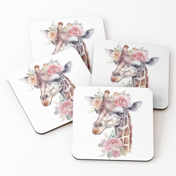Item preview, Portrait of a smiling realistic  giraffe in watercolour colours. Portrait of a cute r giraffe with a wreath designed and sold by Anastasiia Yurevych.