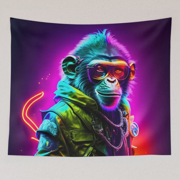 Item preview, neon monkey | cyberpunk style monkey | Monkey Motif Cyberpunk | gift idea | AI art designed and sold by RPDesigns91.