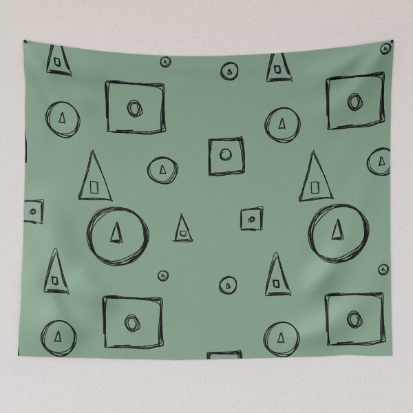 Item preview, Triangle circle square a geometric green pattern designed and sold by Yana Mustafina | Boho Soulful Designs.