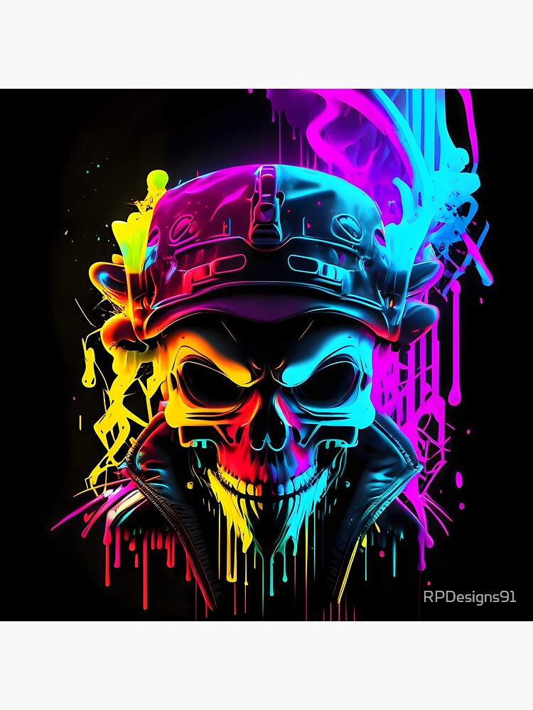 Neon Skull 01 Psychedelic Colors by Matthias Hauser Wall Art