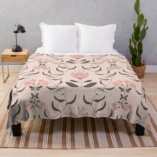Flowers and tendrils pink Throw Blanket
