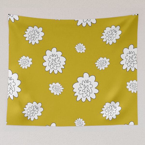 Item preview, Flower abstract simple lines cute yellow pattern designed and sold by Yana Mustafina | Boho Soulful Designs.