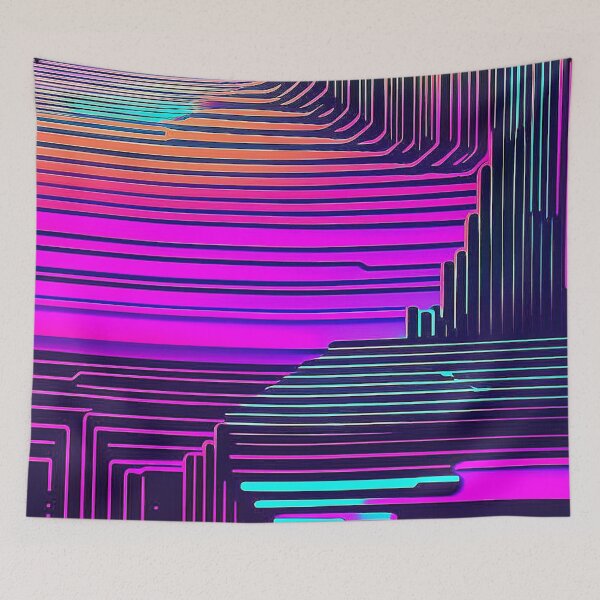 Item preview, Surreal Techno City: Synthwave Style Vertical Neon Line Pattern designed and sold by Minpadesign.