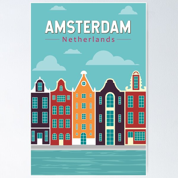 Aperçu de l'œuvre Amsterdam Pays-Bas Voyage Art Vintage créée et vendue par KrisSidDesigns.