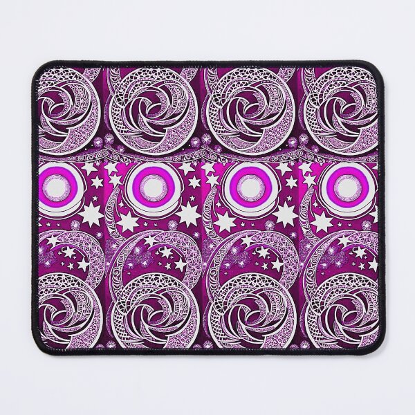 Item preview, Pink and white starry night scene linograph folk art designed and sold by Earth Nature Creations.
