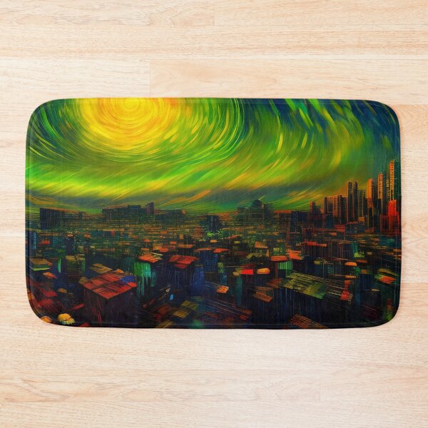 Item preview, Dramatic Yellow and Green sun over City, impasto, Ai Generated Art  designed and sold by ACC .
