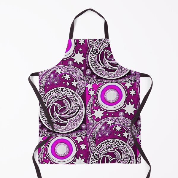 Item preview, Pink and white starry night scene linograph folk art designed and sold by Earth Nature Creations.