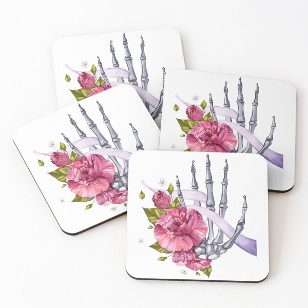 Item preview, Bones of human hands. Skeleton hand with carnation flowers. Watercolor anatomical illustration. Halloween design. designed and sold by XDenisova.