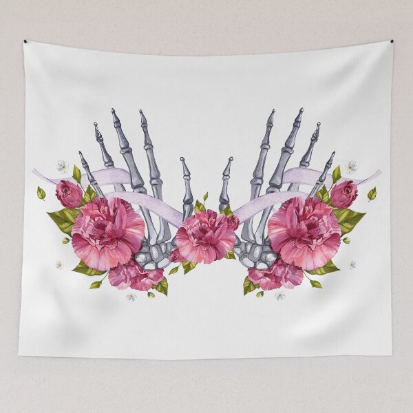 Item preview, Bones of human hands. Skeleton hand with carnation flowers. Watercolor anatomical illustration. Halloween design. designed and sold by XDenisova.