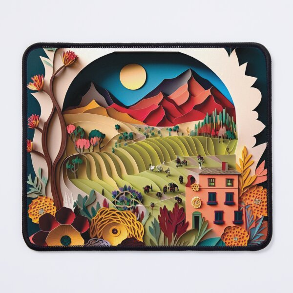 Item preview, orange house with beautiful countryside landscape, paper cut style designed and sold by artpapercuts.
