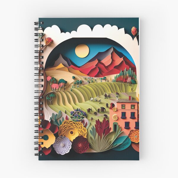 Item preview, orange house with beautiful countryside landscape, paper cut style designed and sold by artpapercuts.