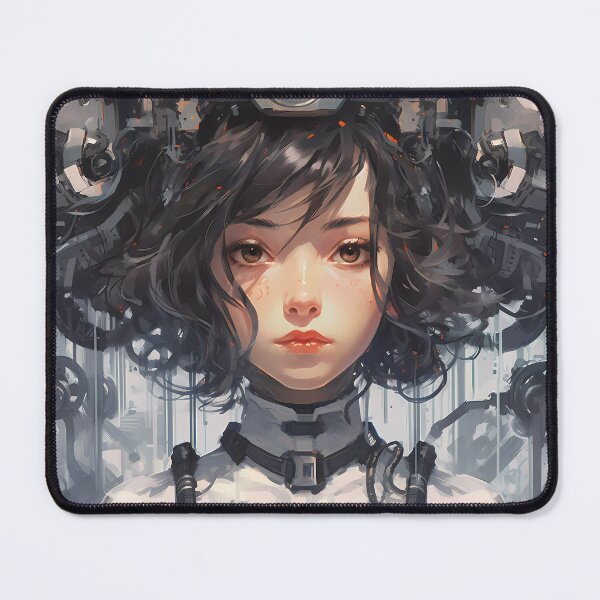 Item preview, Anime Girl with Black Hair: Unleashing the Power of the Bionic Helmet designed and sold by SingularityGeek.
