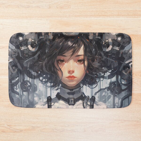 Item preview, Anime Girl with Black Hair: Unleashing the Power of the Bionic Helmet designed and sold by SingularityGeek.
