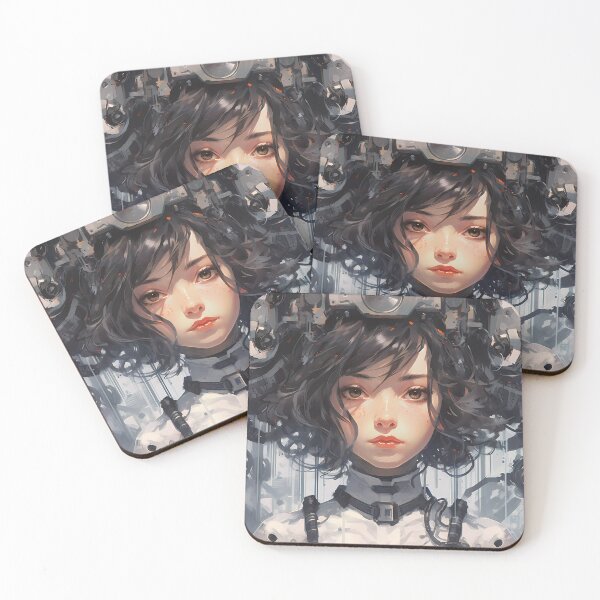 Item preview, Anime Girl with Black Hair: Unleashing the Power of the Bionic Helmet designed and sold by SingularityGeek.