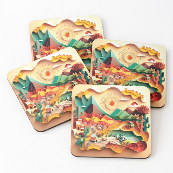 Item preview, beautiful rural mexican landscape, paper cut style designed and sold by artpapercuts.
