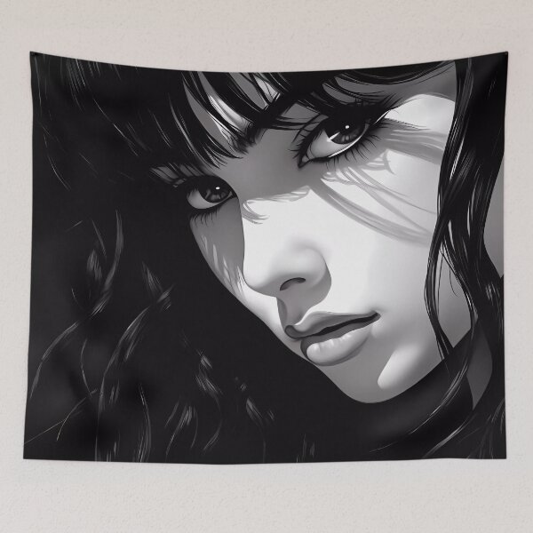 Item preview, Black and White Portrait Drawing: Capturing the Beauty of a Girl's Soulful Eyes and Lips designed and sold by SingularityGeek.
