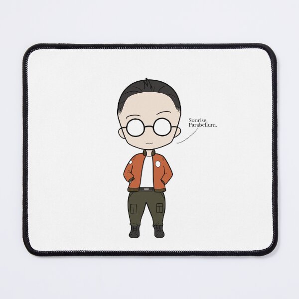 Item preview, Disco Elysium Kim Kitsuragi Chibi (orange aerostatic pilot jacket) saying "Sunrise, Parabellum." designed and sold by ugh-lines.