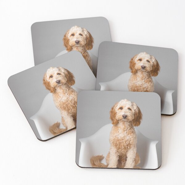 Item preview, Portrait of a Cockerpoo dog sitting in a mid-century modern design chair designed and sold by bailey-cooper.