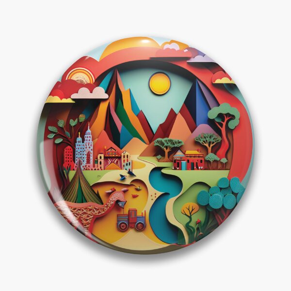 Item preview, landscape with beautiful mountains, river and a city, paper cut style designed and sold by artpapercuts.