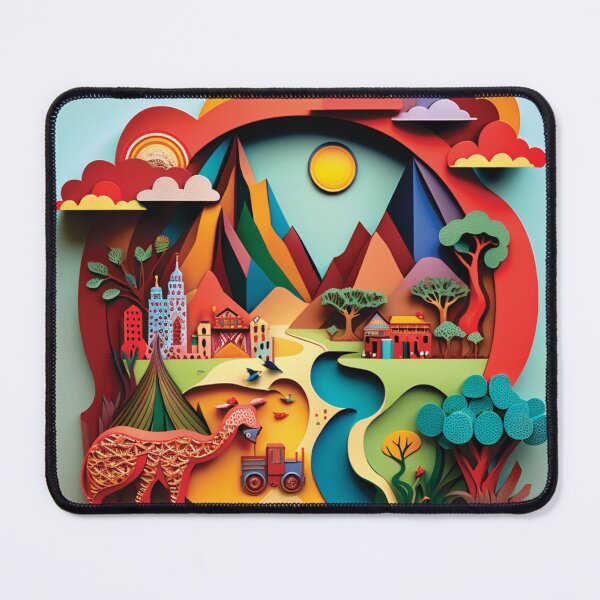 Item preview, landscape with beautiful mountains, river and a city, paper cut style designed and sold by artpapercuts.