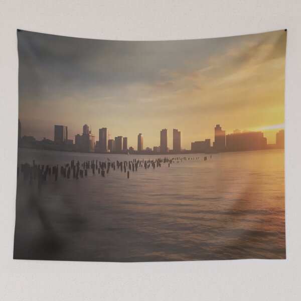Item preview, New York 0.1 - urban art photo of the Hudson River: a monochrome depiction of New York City  designed and sold by Oh Halo Berry.