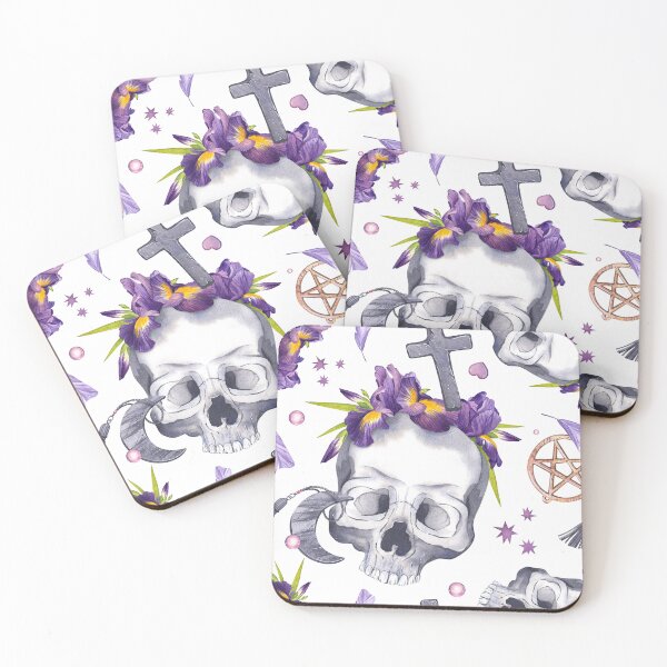Item preview, Skull with purple irises. Human bone with flowers. The day of the Dead. Watercolor illustration for halloween design.  designed and sold by XDenisova.