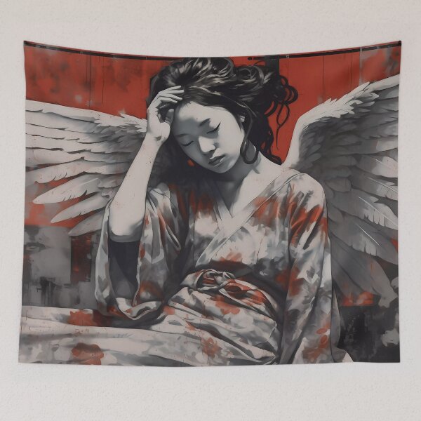 Item preview, Fallen Angel Resting: A Beautiful Composition of Grays, Whites, and Reds designed and sold by SingularityGeek.